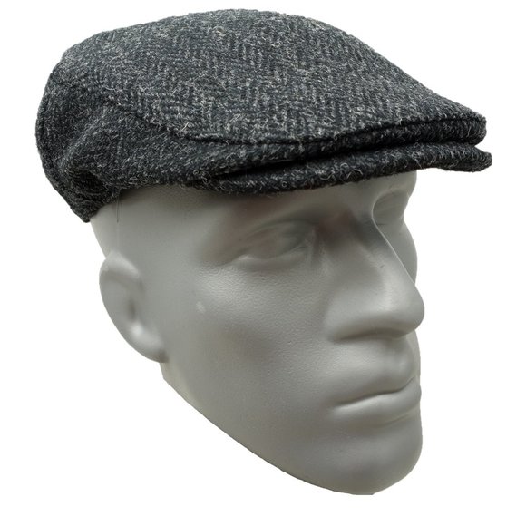 Hartside HS14 Scottish Highland Harris Tweed® Flat Cap in BLACK - PICK SIZE - Picture 3 of 11
